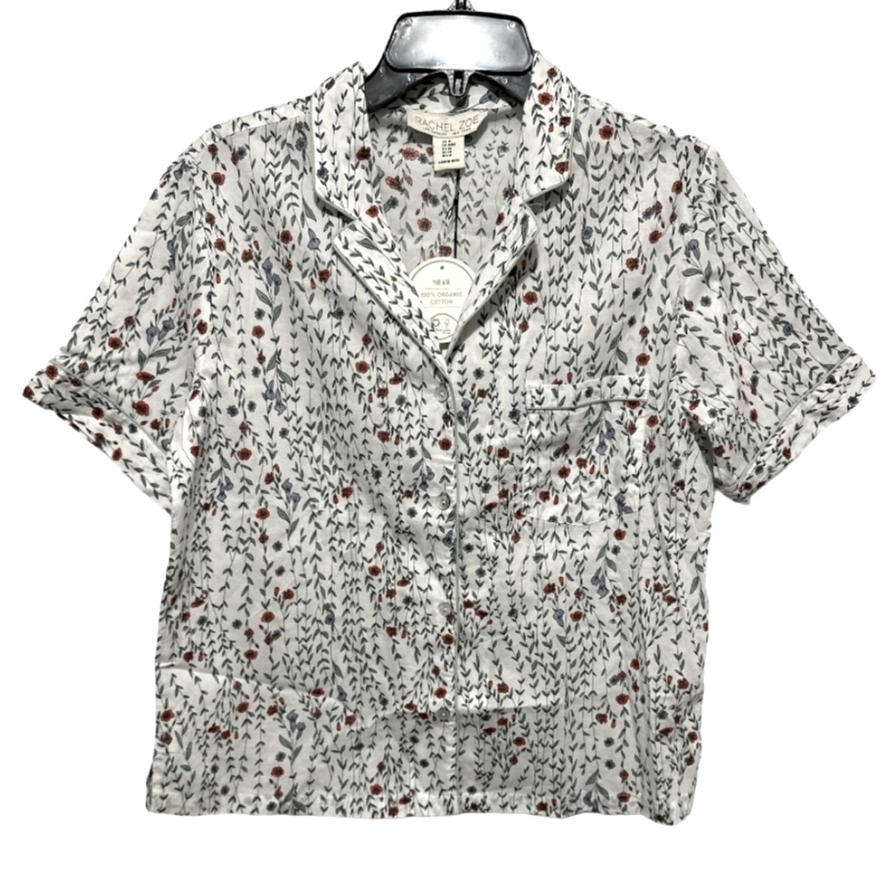 RACHEL ZOE 100% Organic Cotton 2pc Pajama Lounge Set Shirt & Shorts Size M